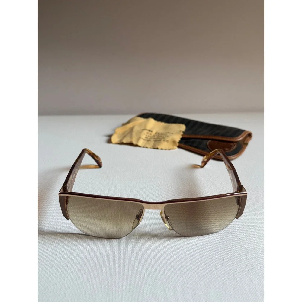 Fendi Vintage FS 120 Sunglasses Tortoise Gold Rimless Made in Italy with Case
